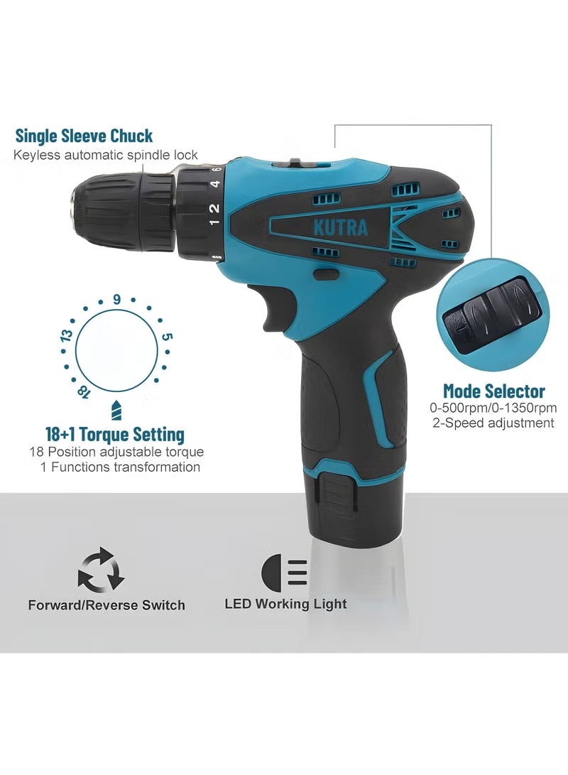 Kutra 24Pcs Cordless Drill 12V 28Nm Powerful Electric Drill with 2 Speed Electric Drill Set - Image 3